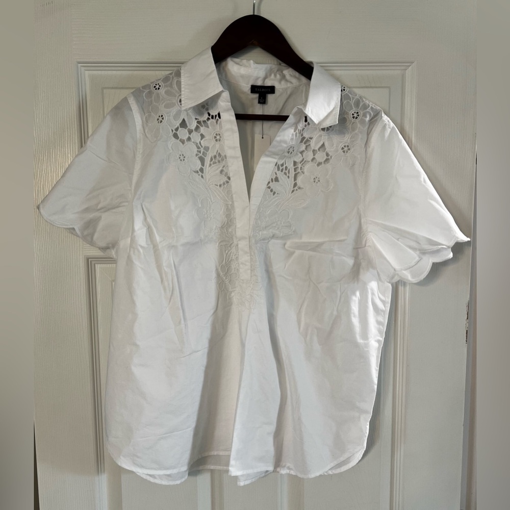 Talbots White Button Down Shirt with Embroidery
